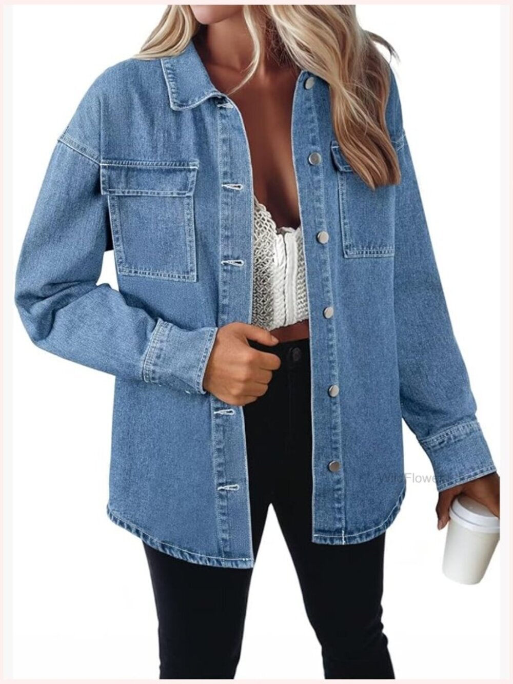 Oversized Denim Button Down Shirt Dressy Casual Long Sleeve Fall Top